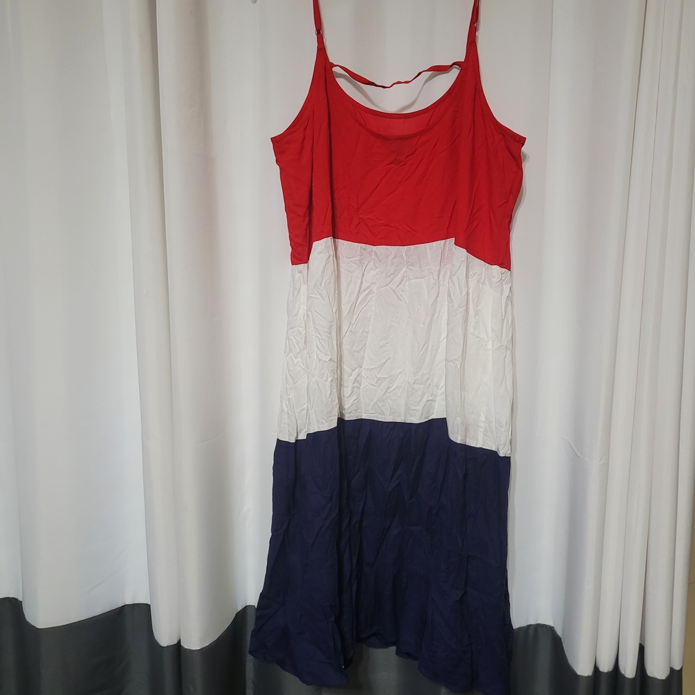Allison Brittney Red, White & Navy Sleeveless Colorblock Midi Dress